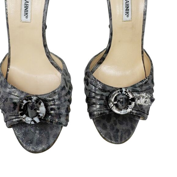 MANOLO BLAHNIK Vintage Retro Gold Brocade Crystal Peep Toe Pump Sedaraby IT 40 - Picture 4 of 7